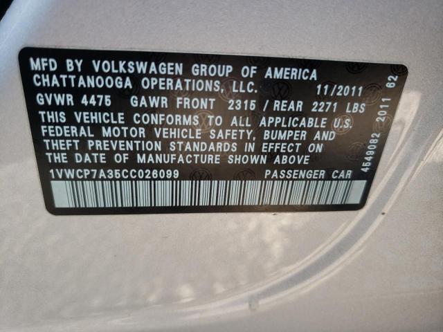 Photo 10 from auction – 2012 VOLKSWAGEN PASSAT SEL with VIN 1VWCP7A35CC026099