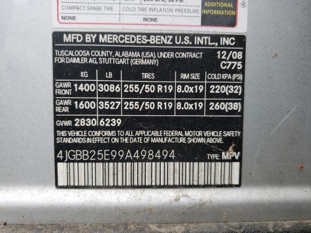 Photo 10 from auction – 2009 MERCEDES-BENZ ML with VIN 4JGBB25E99A498494