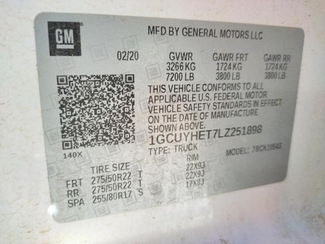 Photo 10 from auction – 2020 CHEVROLET SILVERADO with VIN 1GCUYHET7LZ251898
