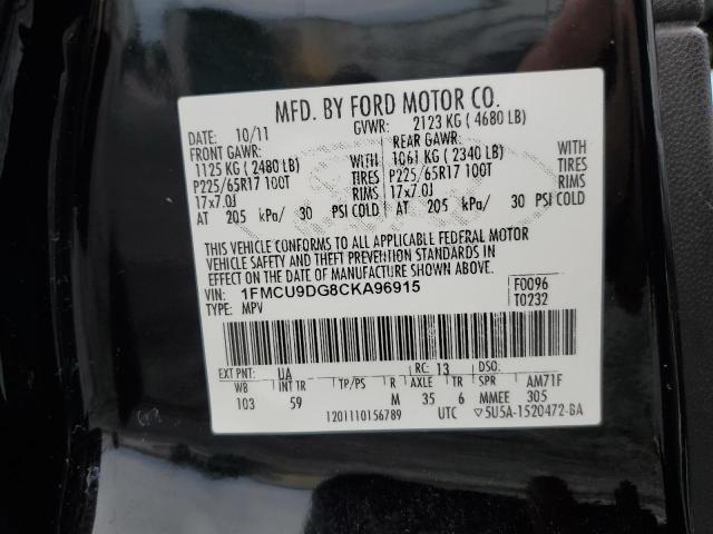 Photo 10 from auction – 2012 FORD ESCAPE XLT with VIN 1FMCU9DG8CKA96915