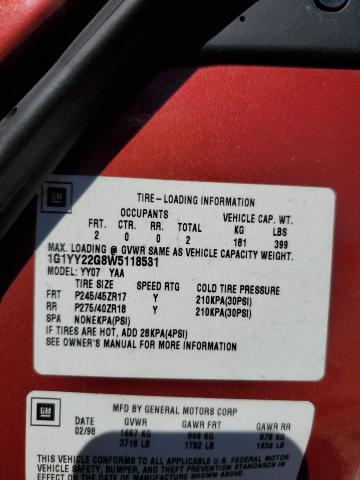 Photo 10 from auction – 1998 CHEVROLET CORVETTE with VIN 1G1YY22G8W5118531