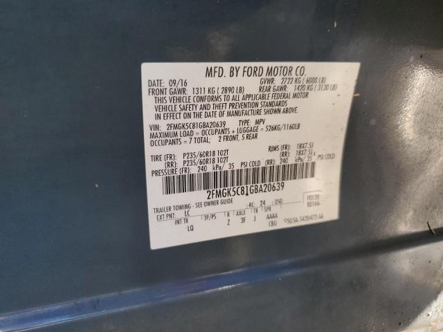Photo 10 from auction – 2016 FORD FLEX SEL with VIN 2FMGK5C81GBA20639