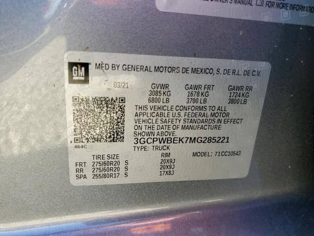 Photo 10 from auction – 2021 CHEVROLET SILVERADO with VIN 3GCPWBEK7MG285221