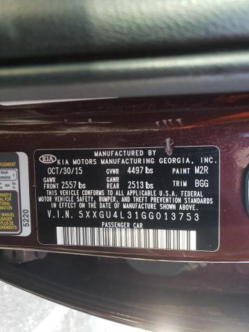 Photo 10 from auction – 2016 KIA OPTIMA EX with VIN 5XXGU4L31GG013753