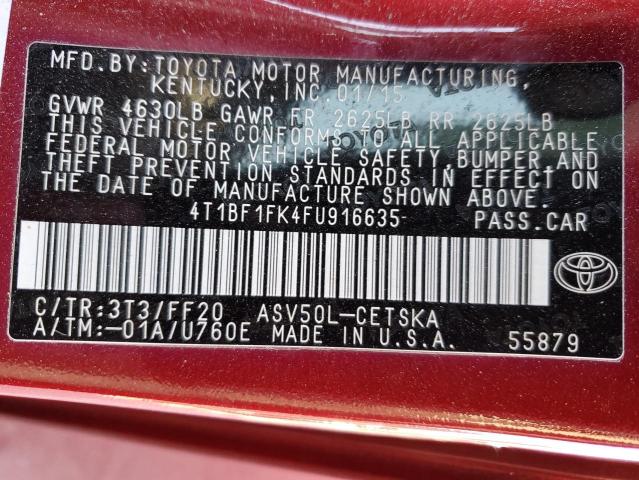 Photo 10 from auction – 2015 TOYOTA CAMRY LE with VIN 4T1BF1FK4FU916635