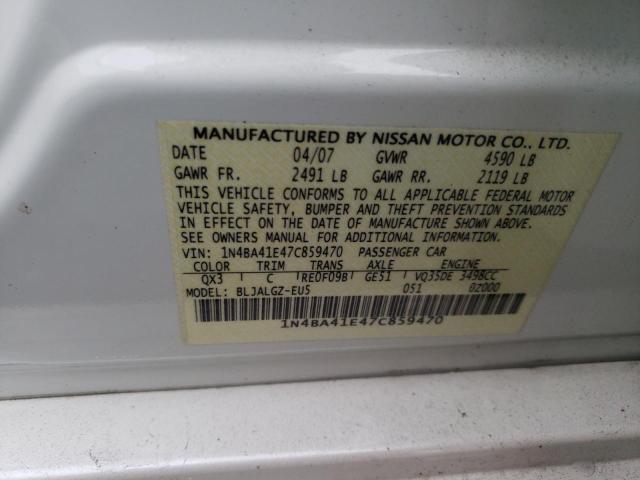 Photo 10 from auction – 2007 NISSAN MAXIMA SE with VIN 1N4BA41E47C859470