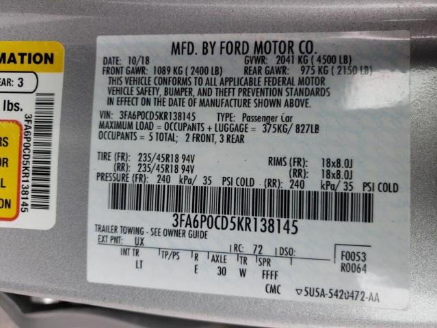 Photo 10 from auction – 2019 FORD FUSION SEL with VIN 3FA6P0CD5KR138145