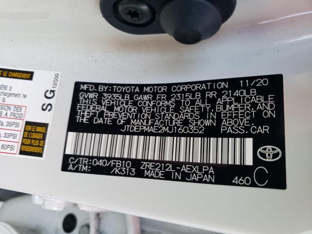Photo 10 from auction – 2021 TOYOTA COROLLA LE with VIN JTDEPMAE2MJ160352