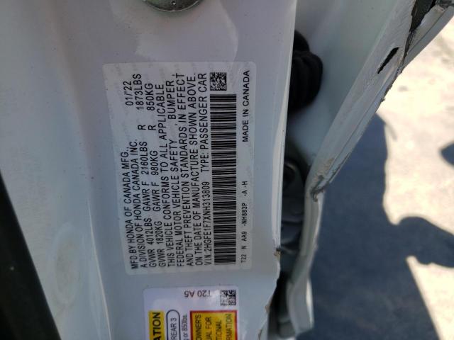 Photo 10 from auction – 2022 HONDA CIVIC EX with VIN 2HGFE1F7XNH313809