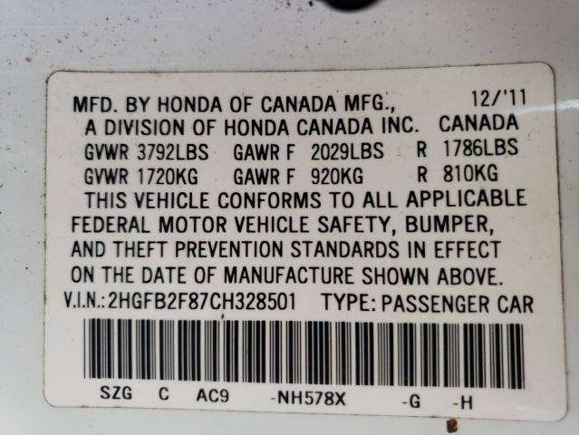 Photo 10 from auction – 2012 HONDA CIVIC EX with VIN 2HGFB2F87CH328501