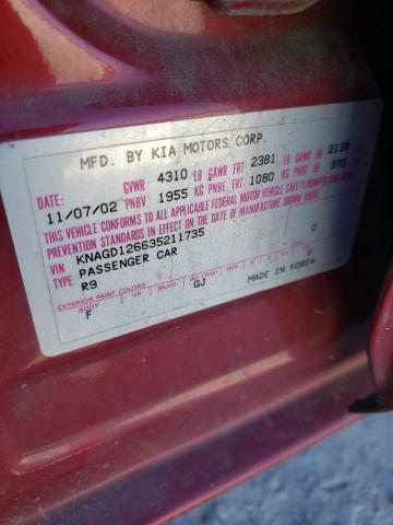 Photo 10 from auction – 2003 KIA OPTIMA LX with VIN KNAGD126635211735