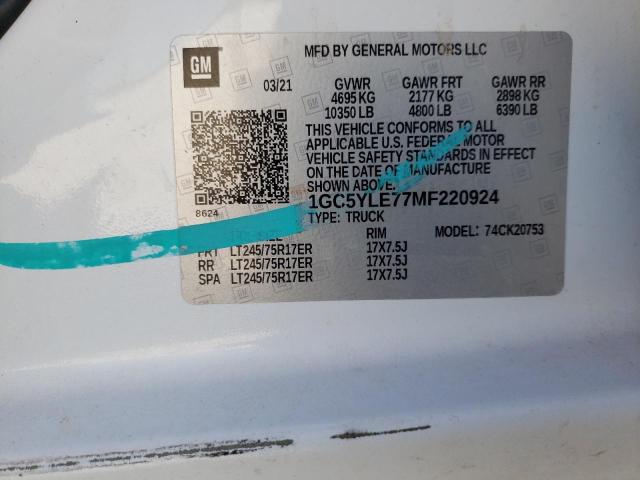 Photo 10 from auction – 2021 CHEVROLET 2500 with VIN 1GC5YLE77MF220924