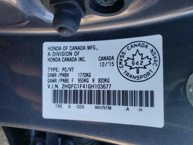 Photo 10 from auction – 2016 HONDA CIVIC EX with VIN 2HGFC1F41GH103677