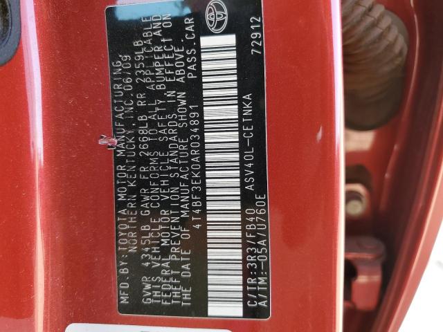 Photo 10 from auction – 2010 TOYOTA CAMRY BASE with VIN 4T4BF3EK0AR034891
