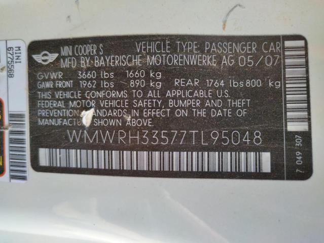 Photo 10 from auction – 2007 MINI COOPER S with VIN WMWRH33577TL95048