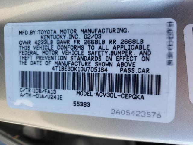 Photo 10 from auction – 2003 TOYOTA CAMRY LE with VIN 4T1BE30K13U705184