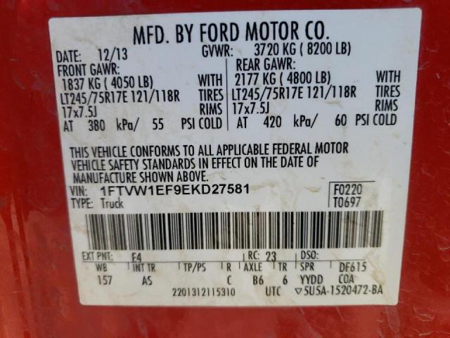Photo 10 from auction – 2014 FORD F150 SUPER with VIN 1FTVW1EF9EKD27581