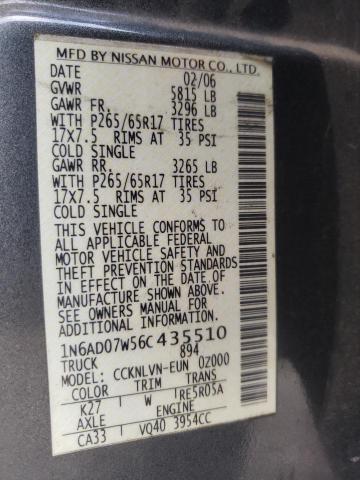Photo 10 from auction – 2006 NISSAN FRONTIER C with VIN 1N6AD07W56C435510