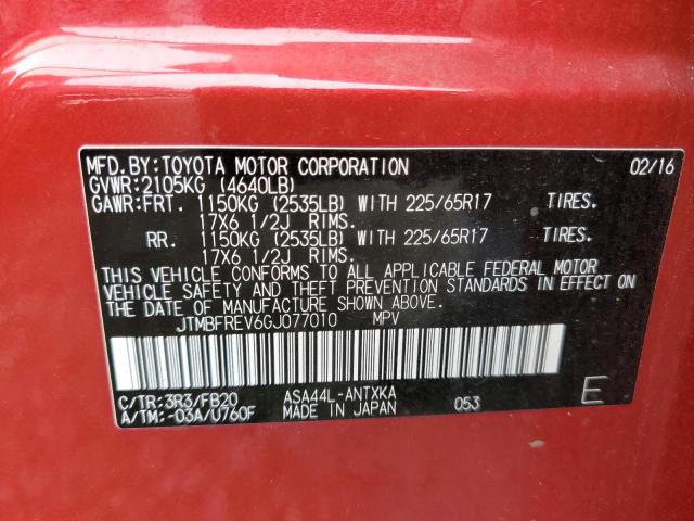 Photo 10 from auction – 2016 TOYOTA RAV4 LE with VIN JTMBFREV6GJ077010