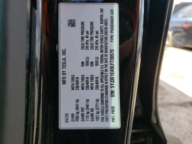 Photo 10 from auction – 2020 TESLA MODEL 3 with VIN 5YJ3E1EA9LF736575