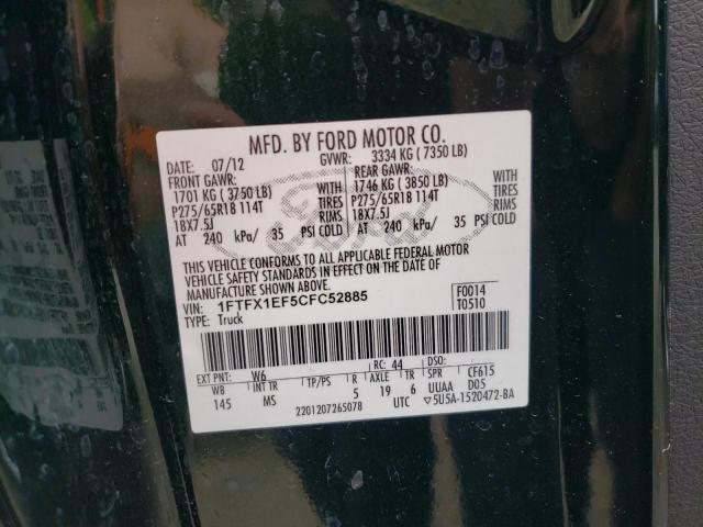 Photo 10 from auction – 2012 FORD F150 SUPER with VIN 1FTFX1EF5CFC52885