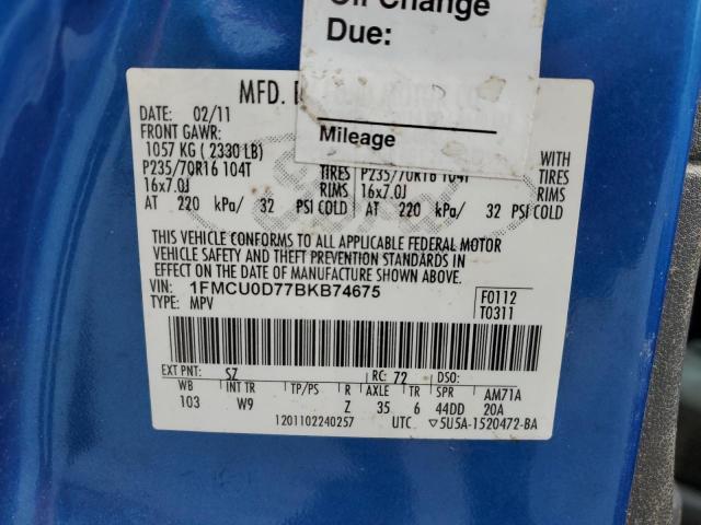 Photo 10 from auction – 2011 FORD ESCAPE XLT with VIN 1FMCU0D77BKB74675
