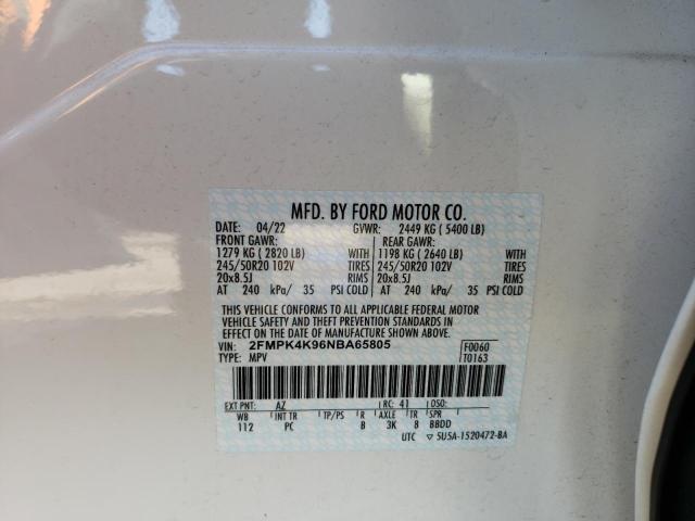 Photo 10 from auction – 2022 FORD EDGE TITAN with VIN 2FMPK4K96NBA65805