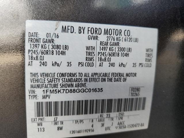 Photo 10 from auction – 2016 FORD EXPLORER X with VIN 1FM5K7D88GGC01635