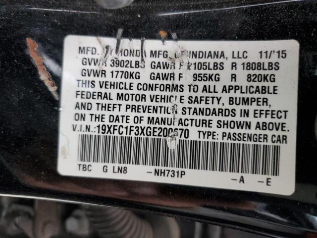 Photo 10 from auction – 2016 HONDA CIVIC EX with VIN 19XFC1F3XGE200670