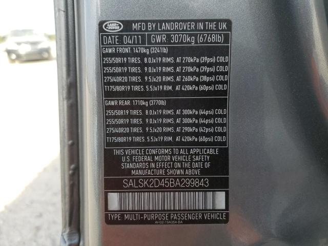Photo 10 from auction – 2011 LAND ROVER RANGE ROVE with VIN SALSK2D45BA299843