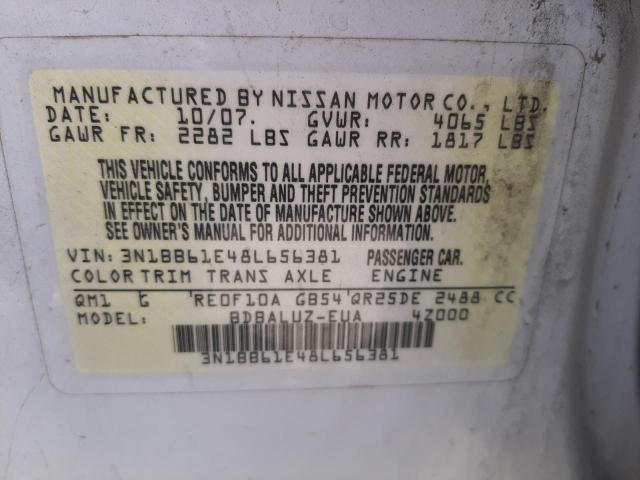 Photo 10 from auction – 2008 NISSAN SENTRA SE- with VIN 3N1BB61E48L656381