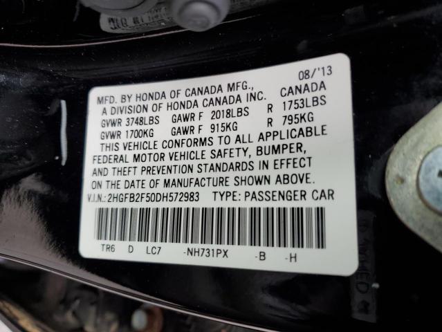 Photo 10 from auction – 2013 HONDA CIVIC LX with VIN 2HGFB2F50DH572983