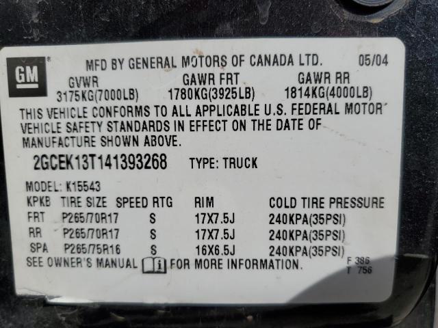 Photo 10 from auction – 2004 CHEVROLET SILVERADO with VIN 2GCEK13T141393268