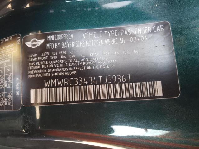 Photo 10 from auction – 2004 MINI COOPER with VIN WMWRC33434TJ59367