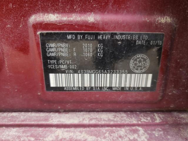 Photo 10 from auction – 2010 SUBARU LEGACY 2.5 with VIN 4S3BMGG65A3233355