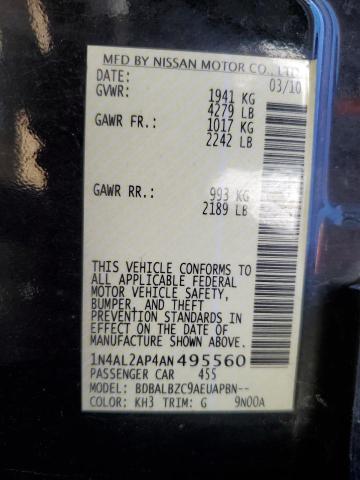Photo 10 from auction – 2010 NISSAN ALTIMA BAS with VIN 1N4AL2AP4AN495560