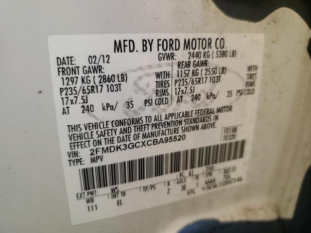 Photo 10 from auction – 2012 FORD EDGE SE with VIN 2FMDK3GCXCBA95520