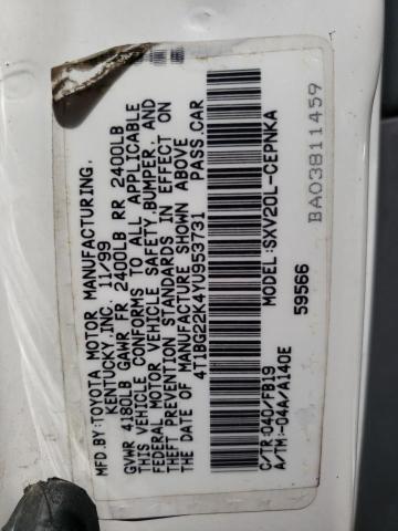 Photo 10 from auction – 2000 TOYOTA CAMRY CE with VIN 4T1BG22K4YU953731