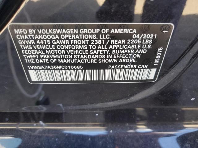 Photo 10 from auction – 2021 VOLKSWAGEN PASSAT SE with VIN 1VWSA7A36MC010685
