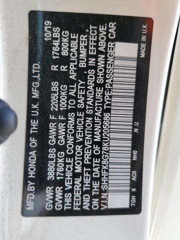 Photo 10 from auction – 2019 HONDA CIVIC TYPE with VIN SHHFK8G78KU205686
