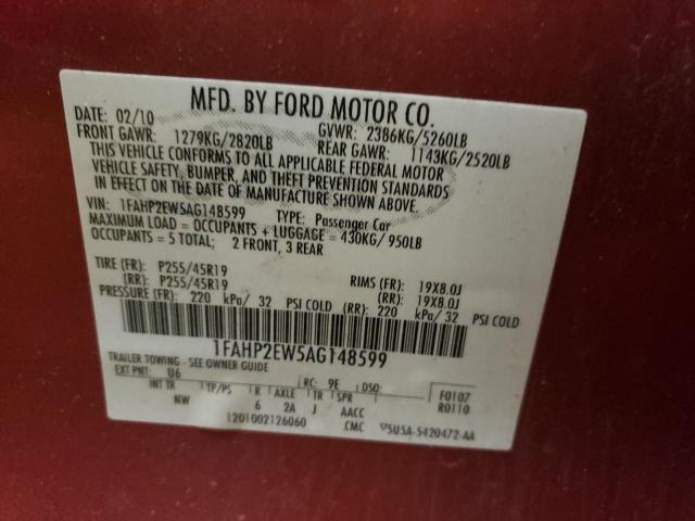 Photo 10 from auction – 2010 FORD TAURUS SEL with VIN 1FAHP2EW5AG148599