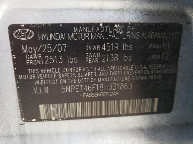 Photo 10 from auction – 2008 HYUNDAI SONATA GLS with VIN 5NPET46F18H331863