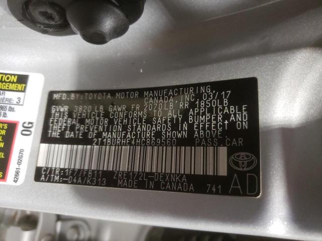 Photo 10 from auction – 2017 TOYOTA COROLLA L with VIN 2T1BURHE4HC869560