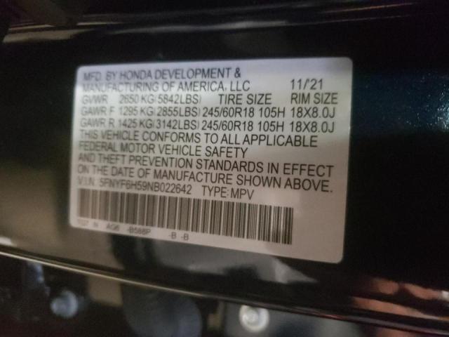 Photo 10 from auction – 2022 HONDA PILOT EXL with VIN 5FNYF6H59NB022642