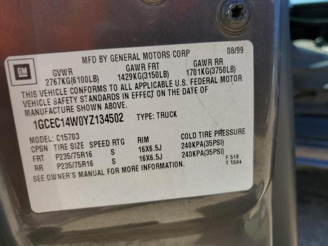 Photo 10 from auction – 2000 CHEVROLET SILVERADO with VIN 1GCEC14W0YZ134502