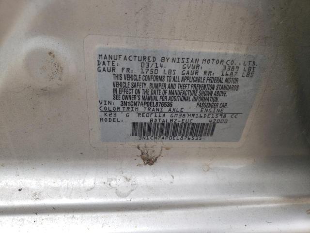 Photo 10 from auction – 2014 NISSAN VERSA with VIN 3N1CN7AP0EL876535