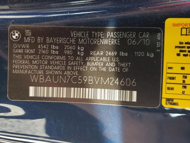 Photo 10 from auction – 2011 BMW 135 I with VIN WBAUN7C59BVM24606