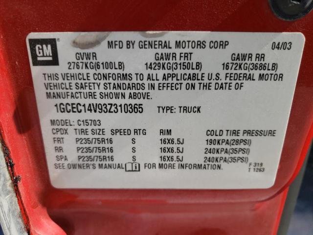 Photo 10 from auction – 2003 CHEVROLET SILVERADO with VIN 1GCEC14V93Z310365
