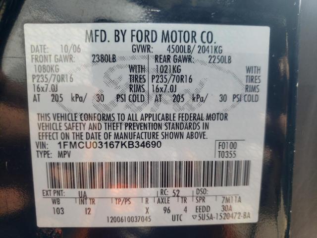 Photo 10 from auction – 2007 FORD ESCAPE XLT with VIN 1FMCU03167KB34690