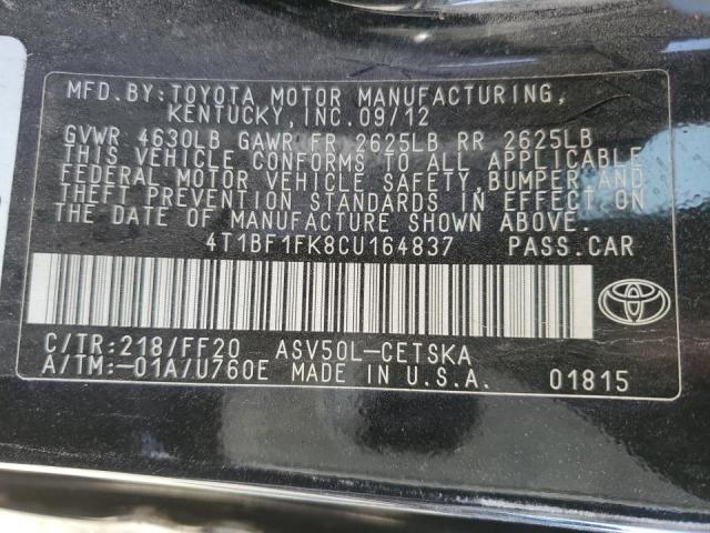 Photo 10 from auction – 2012 TOYOTA CAMRY BASE with VIN 4T1BF1FK8CU164837